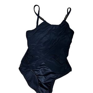 Miraclesuit Black Criss Cross One Piece with Underwire Size Large